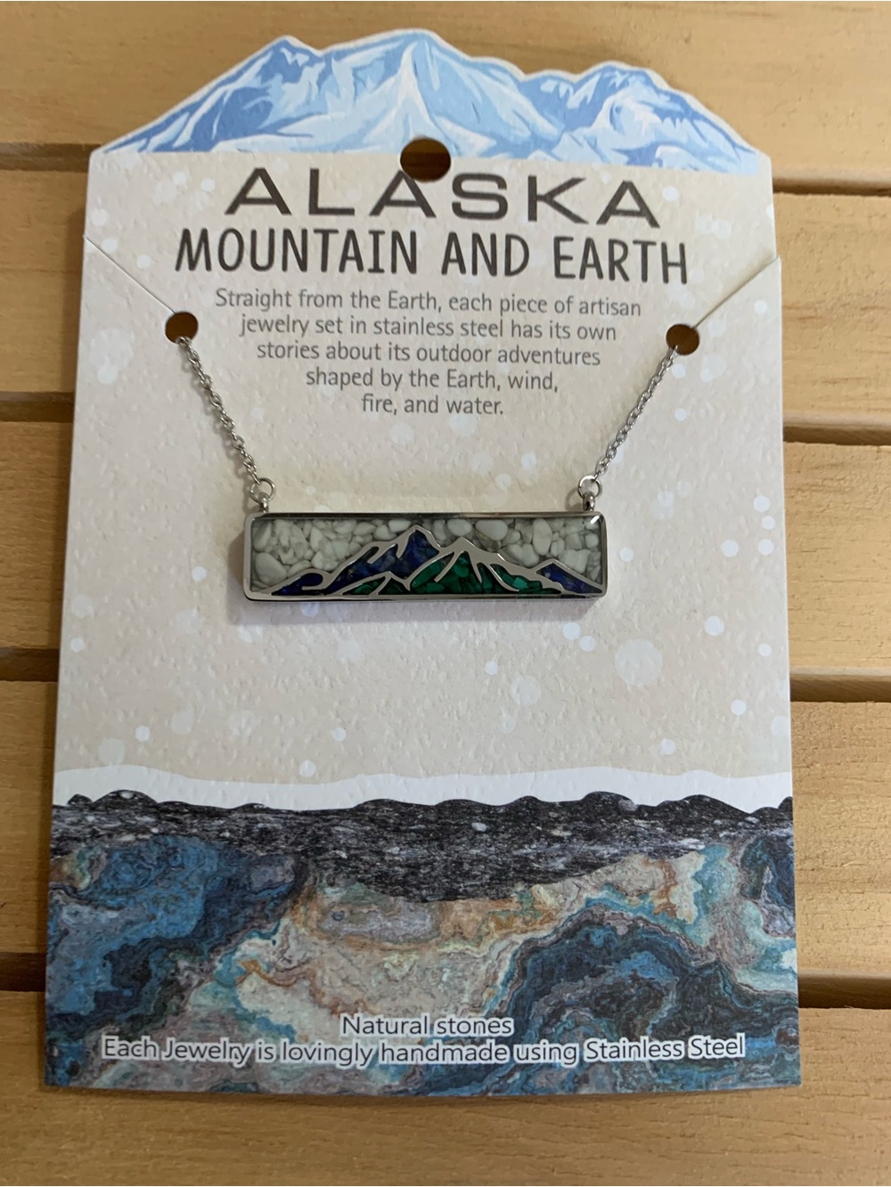 Alaska Mountain & Earth Bar Necklace - Blue and Green Inlay